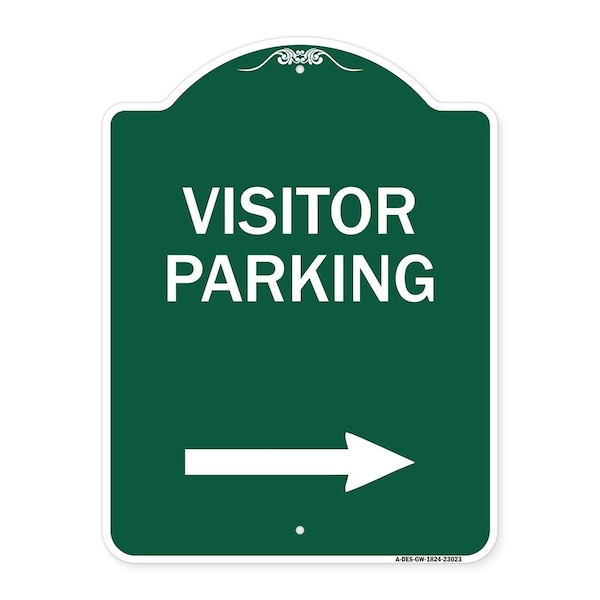 Reserved Parking Visitor Parking Arrow Pointing Right, Green & White Alum, 18" x 24", GW-1824-23023